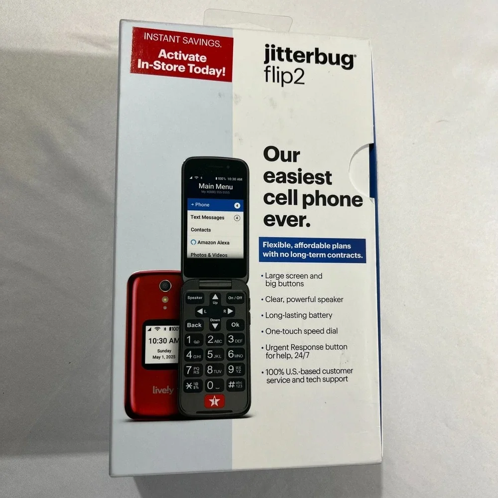 Jitterbug Flip2 Cell Phone for Seniors Red Lively GreatCall Large Buttons Works